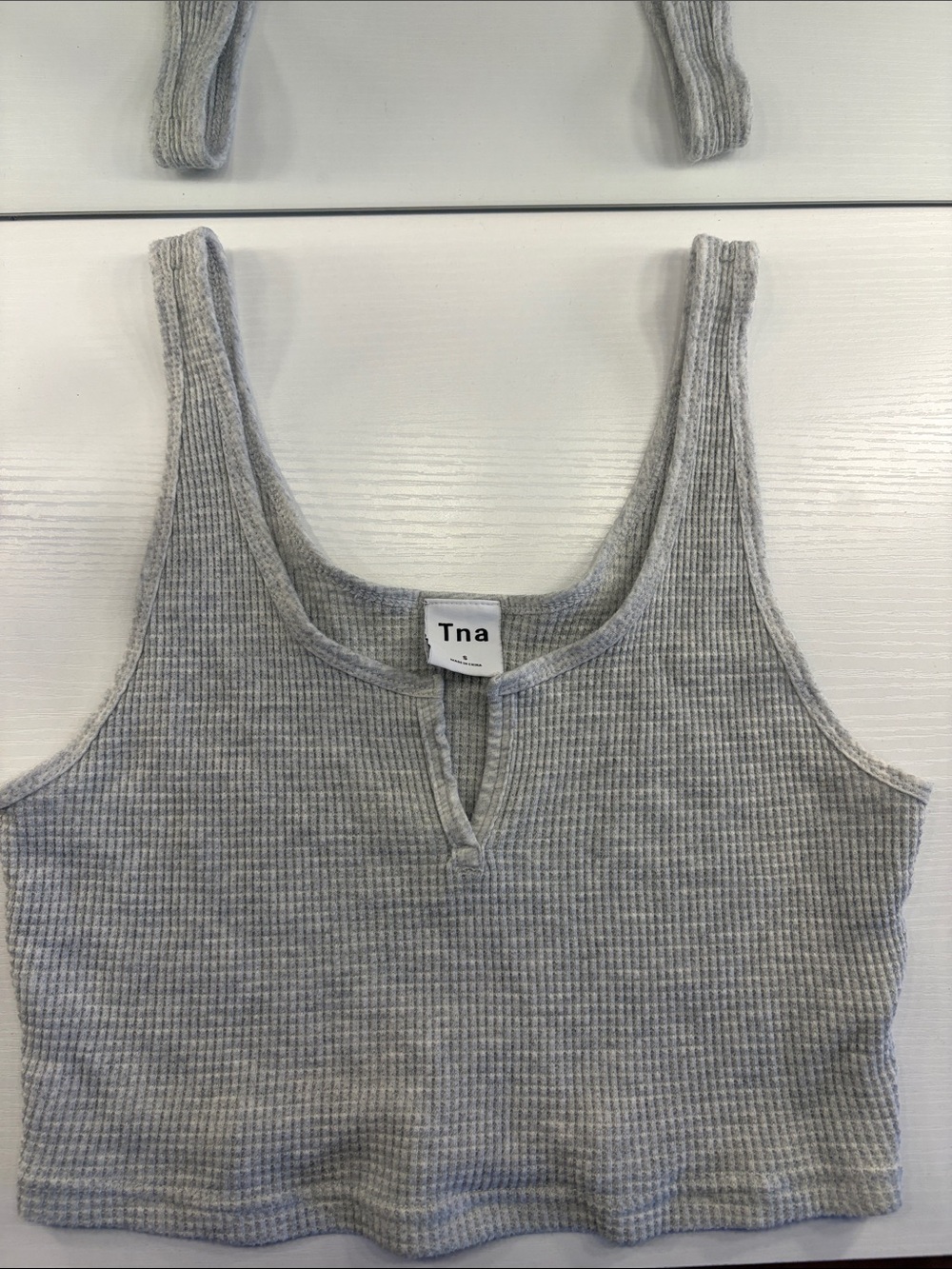 TNA Light Gray Ribbed Cropped Tank with Keyhole